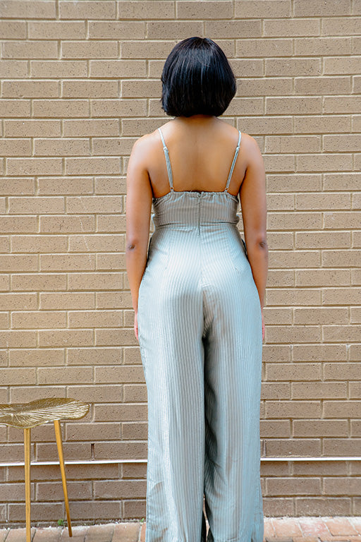 Sage Pinstripe Tie Jumpsuit