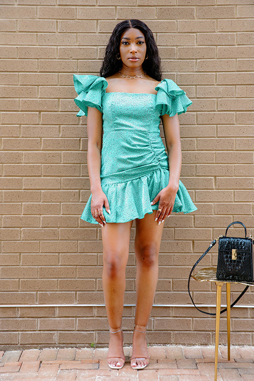 Emerald Ruffled Mini Dress