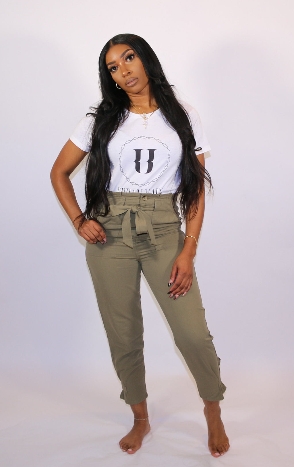 Olive Cinch-Waist Pants