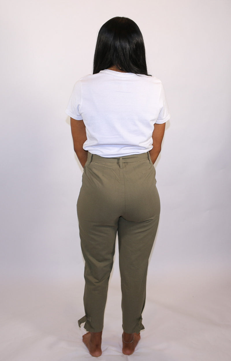 Olive Cinch-Waist Pants